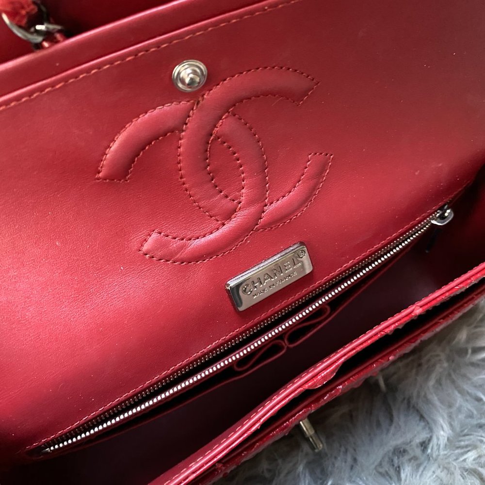 Chanel Small Red Python Flap Bag, Silver Hardware - image 3